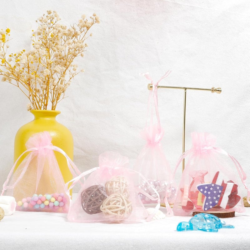 BOEIAC Organza Bags, Pink Organza Bags, 100Pcs, Sheer Organza Bags 3 x 4 inch, Jewelry Gift Bags, Party Favor Bags with Drawstring, Mesh Gift Pouches Mini Candy Bags for Wedding Birthday Party - Image 5